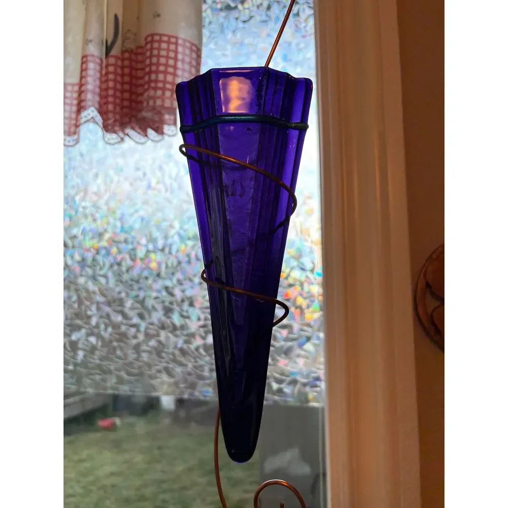 Cobalt Art Glass and Copper Wall Sconce Vase
